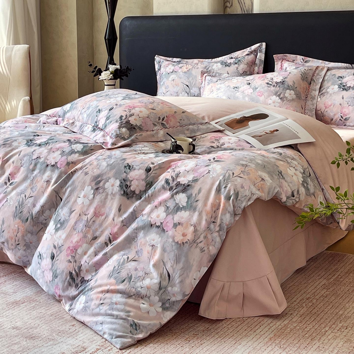 91家纺网 家纺一手货源 找家纺 帅露家纺 2025新款升级疆大白全棉加厚生态磨毛四件套 朝歌-粉