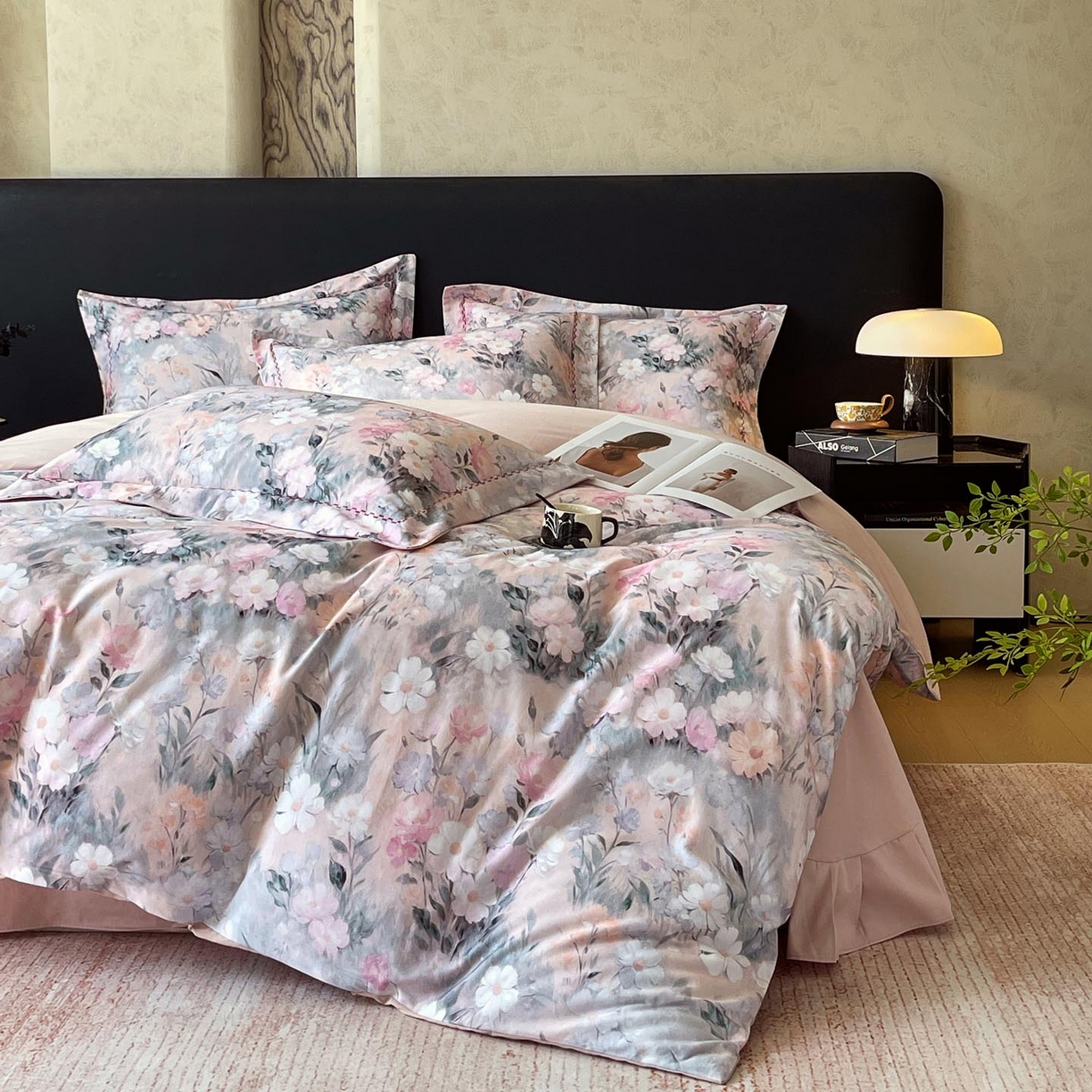 91家纺网 家纺一手货源 找家纺 帅露家纺 2025新款升级疆大白全棉加厚生态磨毛四件套 朝歌-粉