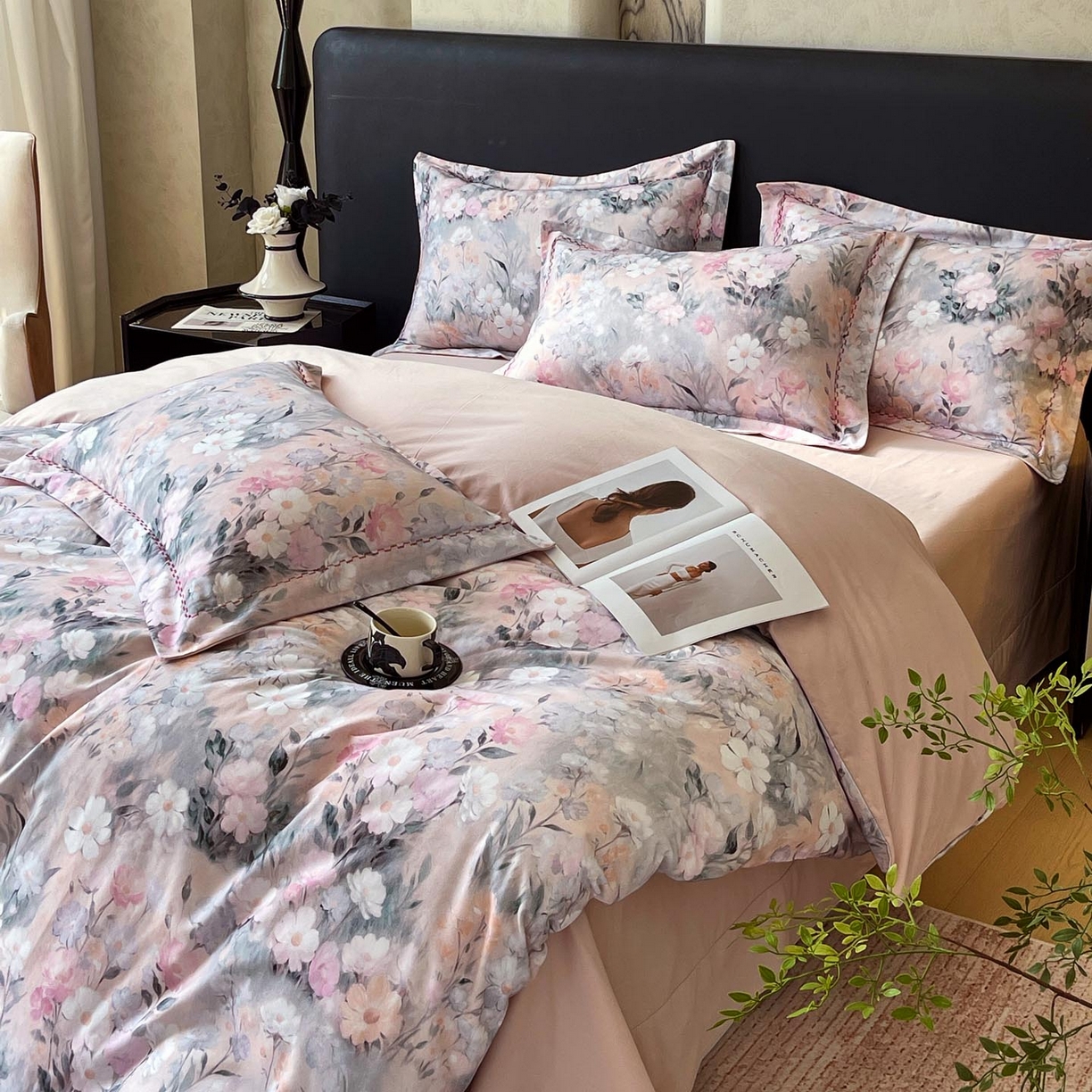 91家纺网 家纺一手货源 找家纺 帅露家纺 2025新款升级疆大白全棉加厚生态磨毛四件套 朝歌-粉