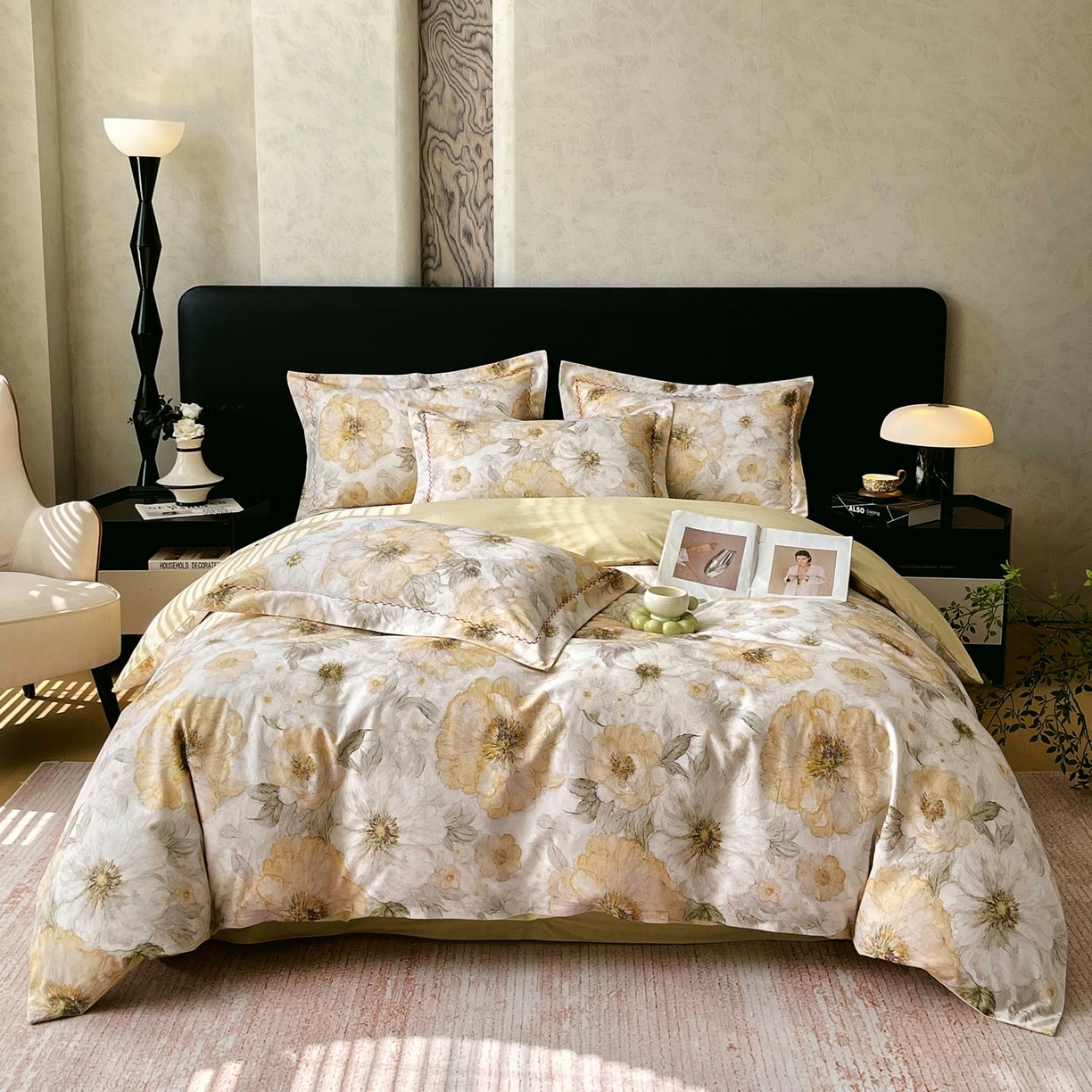 91家纺网 家纺一手货源 找家纺 帅露家纺 2025新款升级疆大白全棉加厚生态磨毛四件套 豆蔻年华-黄