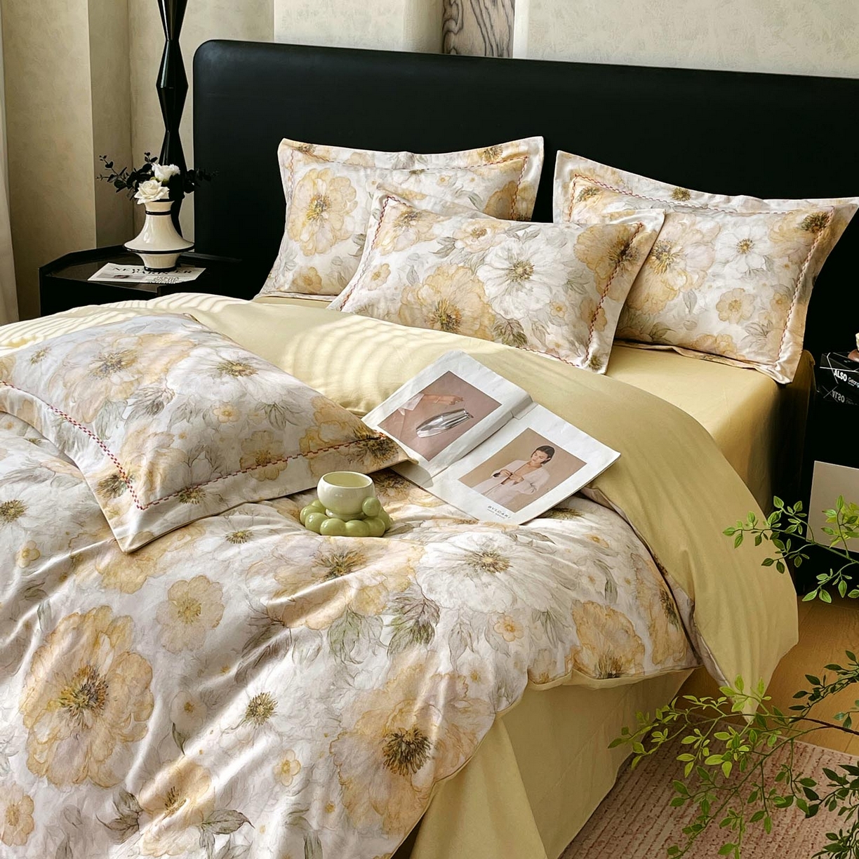 91家纺网 家纺一手货源 找家纺 帅露家纺 2025新款升级疆大白全棉加厚生态磨毛四件套 豆蔻年华-黄