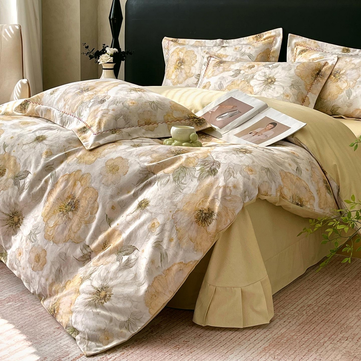 91家纺网 家纺一手货源 找家纺 帅露家纺 2025新款升级疆大白全棉加厚生态磨毛四件套 豆蔻年华-黄