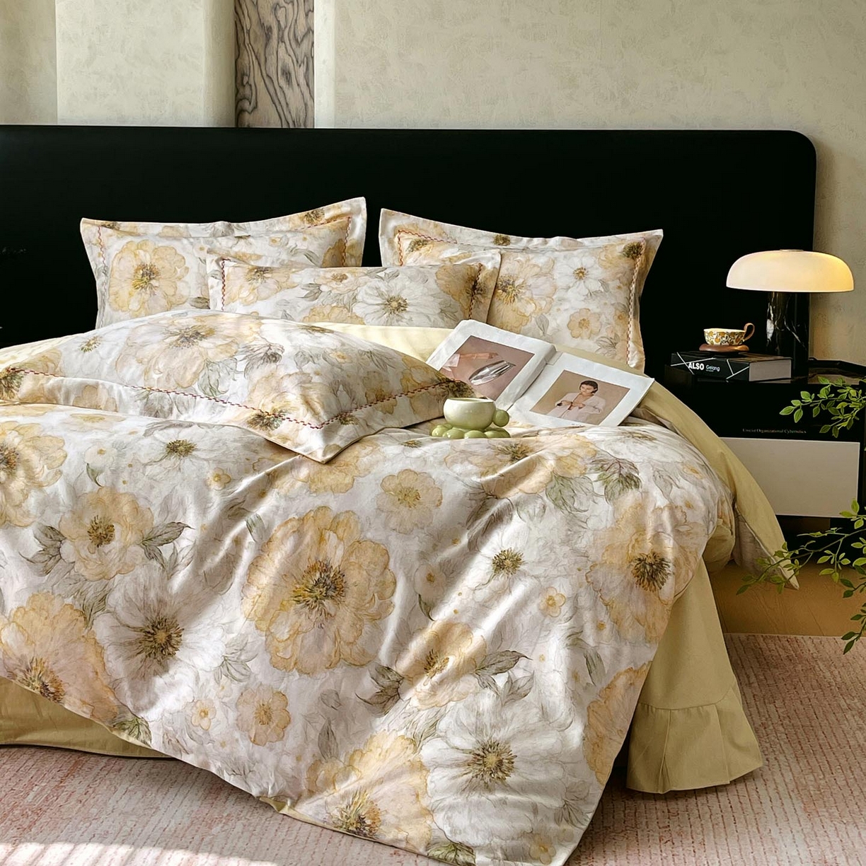 91家纺网 家纺一手货源 找家纺 帅露家纺 2025新款升级疆大白全棉加厚生态磨毛四件套 豆蔻年华-黄