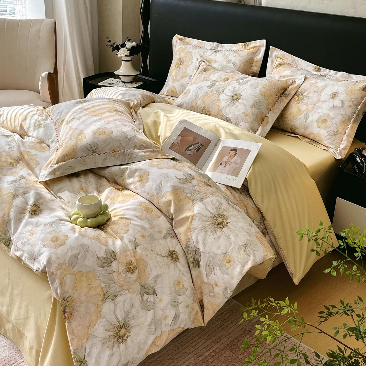 91家纺网 家纺一手货源 找家纺 帅露家纺 2025新款升级疆大白全棉加厚生态磨毛四件套 豆蔻年华-黄