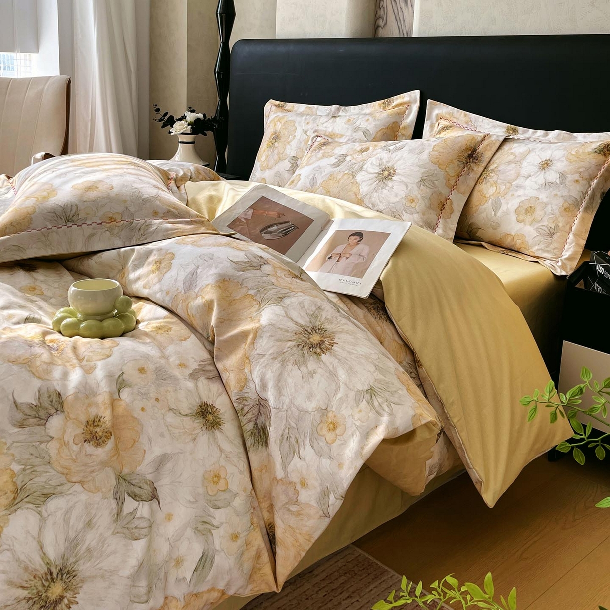 91家纺网 家纺一手货源 找家纺 帅露家纺 2025新款升级疆大白全棉加厚生态磨毛四件套 豆蔻年华-黄