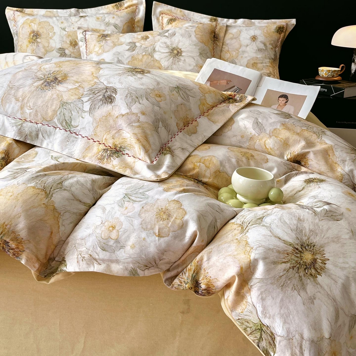 91家纺网 家纺一手货源 找家纺 帅露家纺 2025新款升级疆大白全棉加厚生态磨毛四件套 豆蔻年华-黄