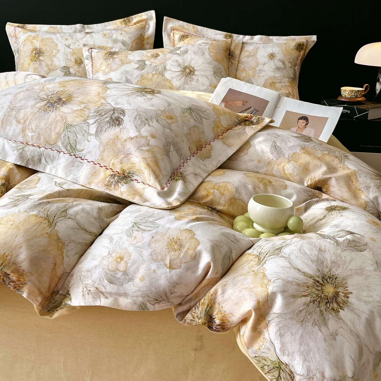 91家纺网 家纺一手货源 找家纺 帅露家纺 2025新款升级疆大白全棉加厚生态磨毛四件套 豆蔻年华-黄