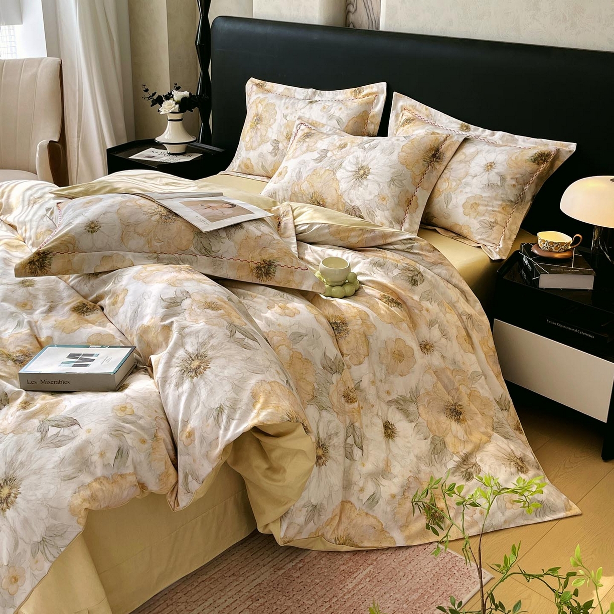 91家纺网 家纺一手货源 找家纺 帅露家纺 2025新款升级疆大白全棉加厚生态磨毛四件套 豆蔻年华-黄