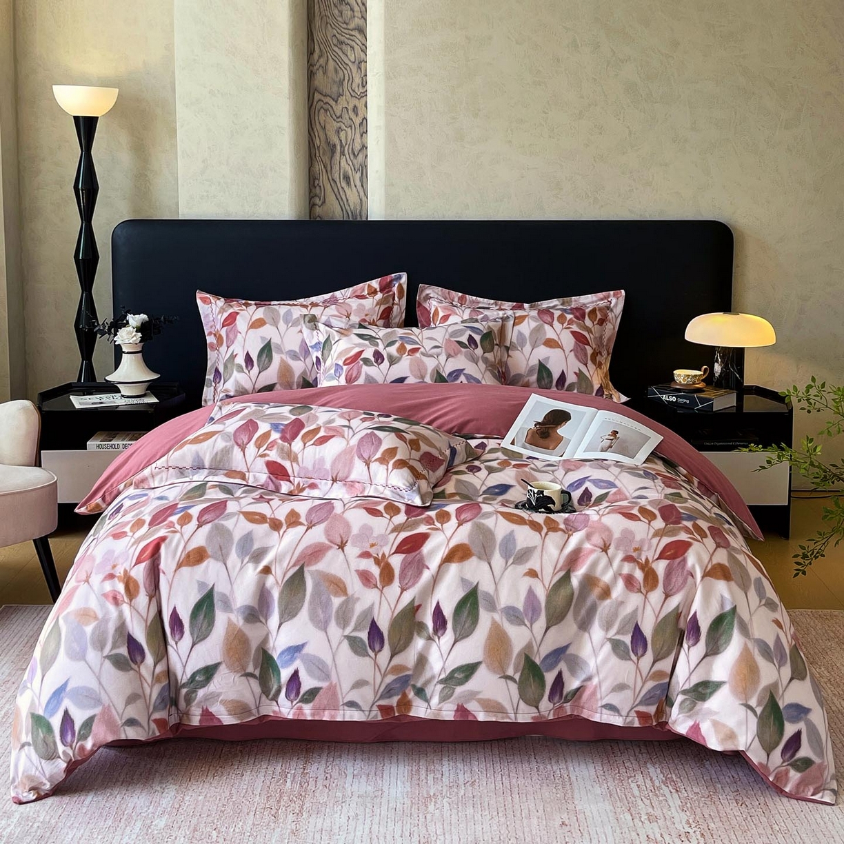 91家纺网 家纺一手货源 找家纺 帅露家纺 2025新款升级疆大白全棉加厚生态磨毛四件套 景秋-红