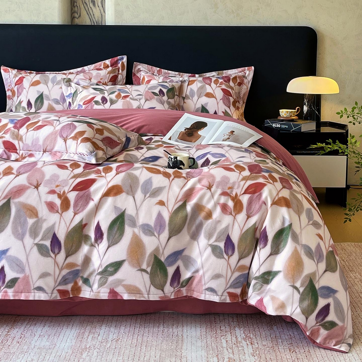 91家纺网 家纺一手货源 找家纺 帅露家纺 2025新款升级疆大白全棉加厚生态磨毛四件套 景秋-红