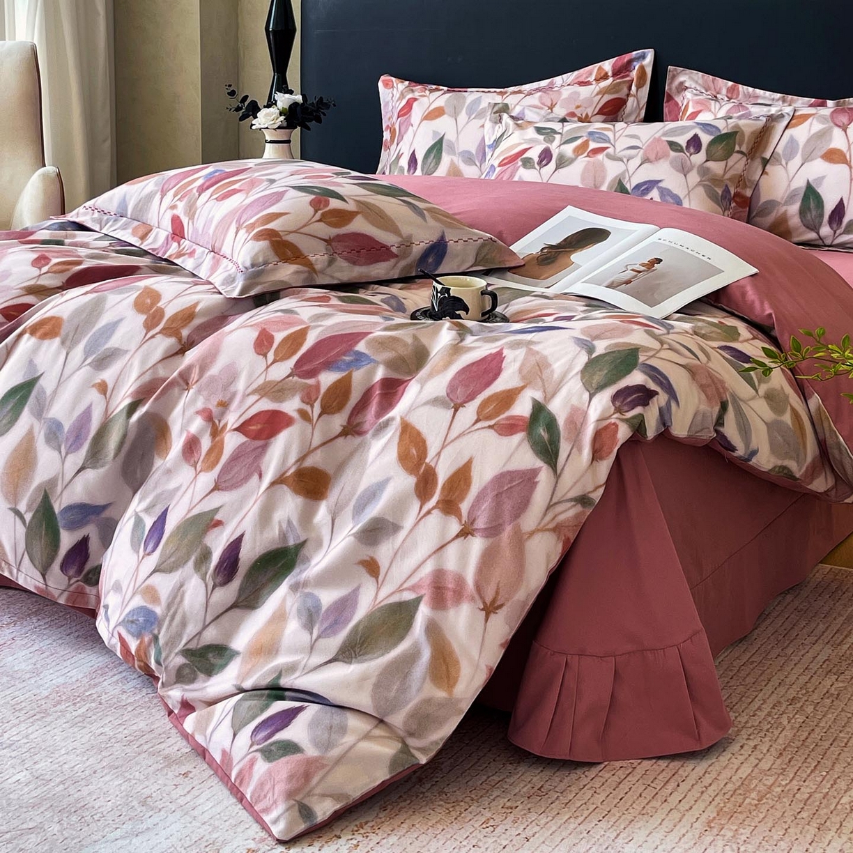 91家纺网 家纺一手货源 找家纺 帅露家纺 2025新款升级疆大白全棉加厚生态磨毛四件套 景秋-红