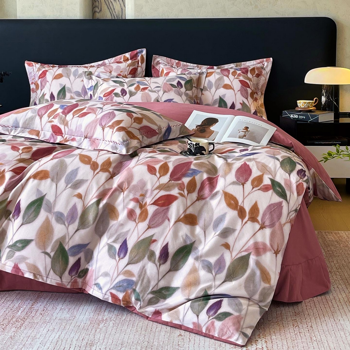 91家纺网 家纺一手货源 找家纺 帅露家纺 2025新款升级疆大白全棉加厚生态磨毛四件套 景秋-红