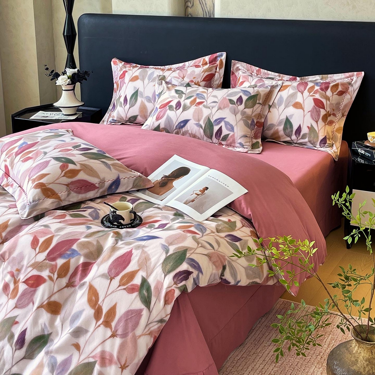 91家纺网 家纺一手货源 找家纺 帅露家纺 2025新款升级疆大白全棉加厚生态磨毛四件套 景秋-红