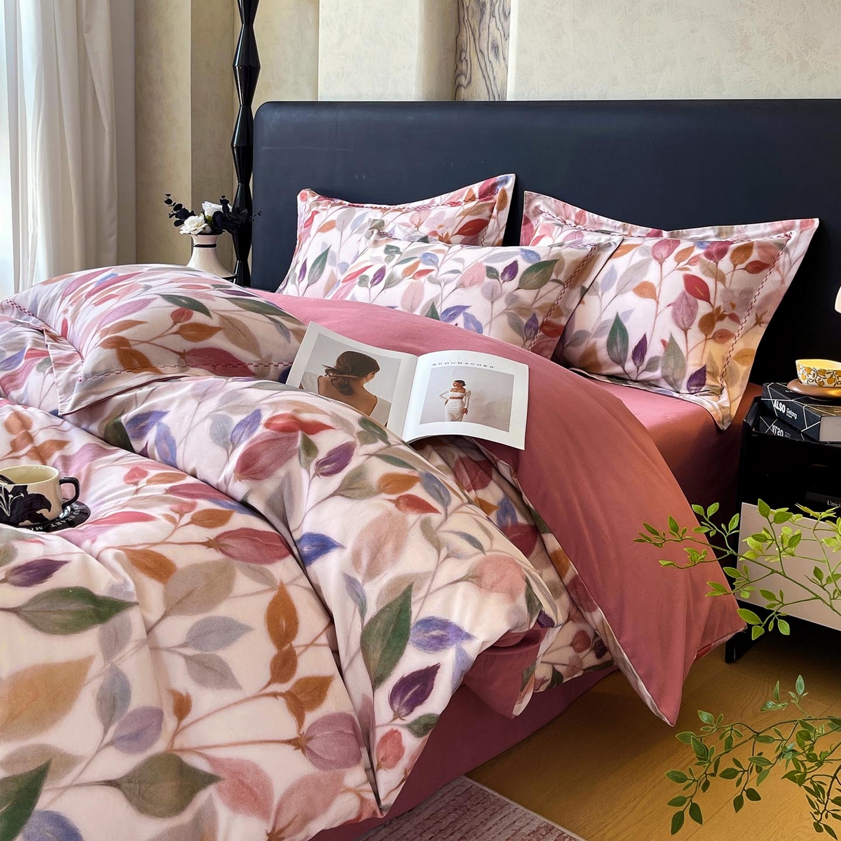 91家纺网 家纺一手货源 找家纺 帅露家纺 2025新款升级疆大白全棉加厚生态磨毛四件套 景秋-红