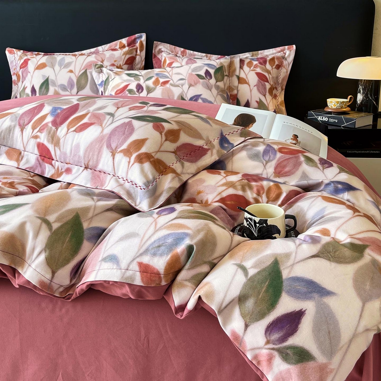 91家纺网 家纺一手货源 找家纺 帅露家纺 2025新款升级疆大白全棉加厚生态磨毛四件套 景秋-红