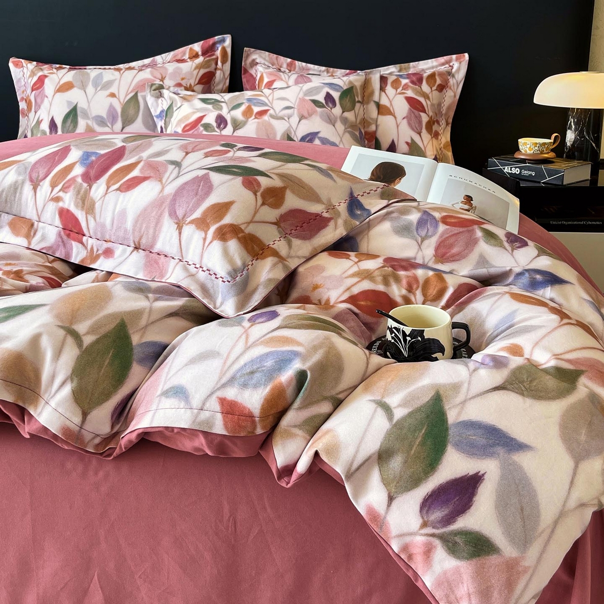 91家纺网 家纺一手货源 找家纺 帅露家纺 2025新款升级疆大白全棉加厚生态磨毛四件套 景秋-红