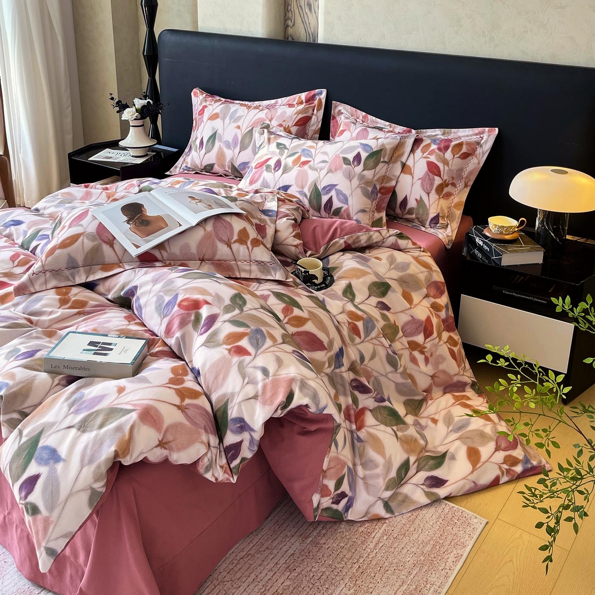 91家纺网 家纺一手货源 找家纺 帅露家纺 2025新款升级疆大白全棉加厚生态磨毛四件套 景秋-红