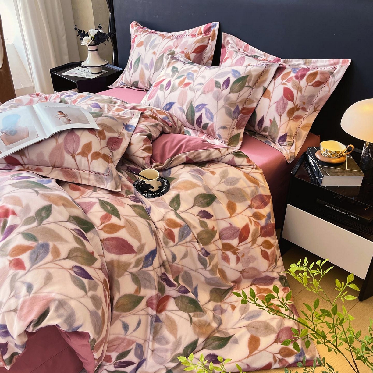 91家纺网 家纺一手货源 找家纺 帅露家纺 2025新款升级疆大白全棉加厚生态磨毛四件套 景秋-红