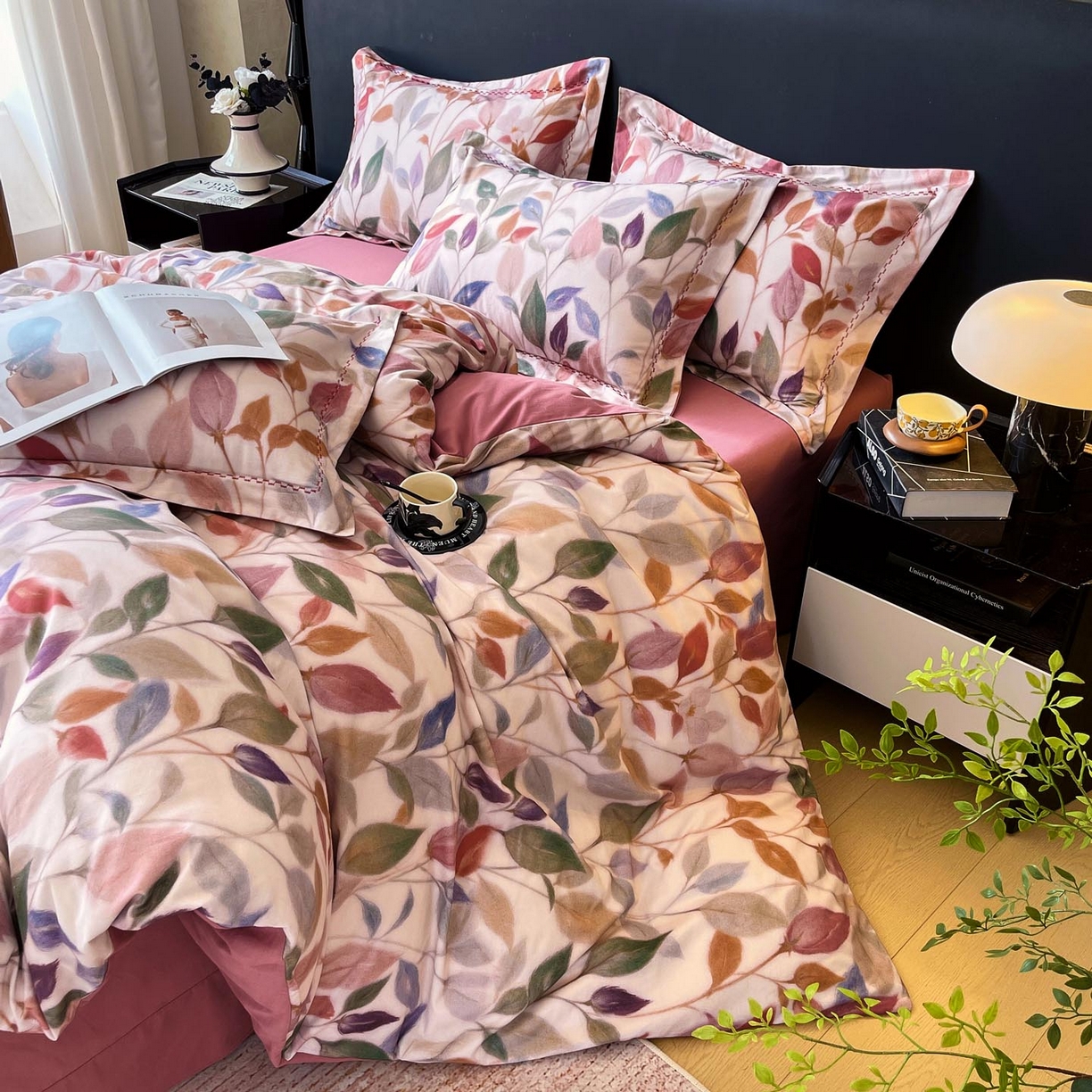 91家纺网 家纺一手货源 找家纺 帅露家纺 2025新款升级疆大白全棉加厚生态磨毛四件套 景秋-红