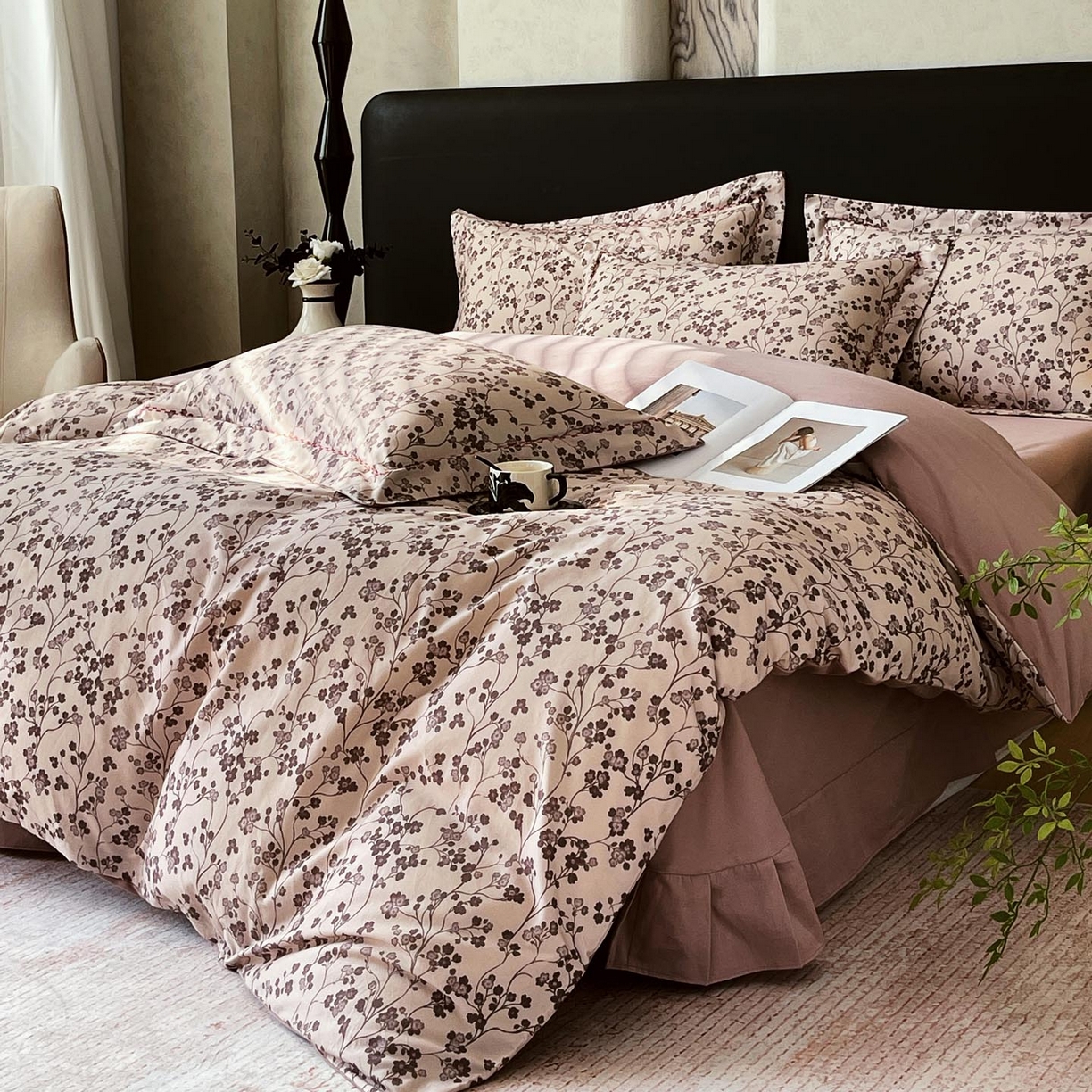 91家纺网 家纺一手货源 找家纺 帅露家纺 2025新款升级疆大白全棉加厚生态磨毛四件套 南枝-咖