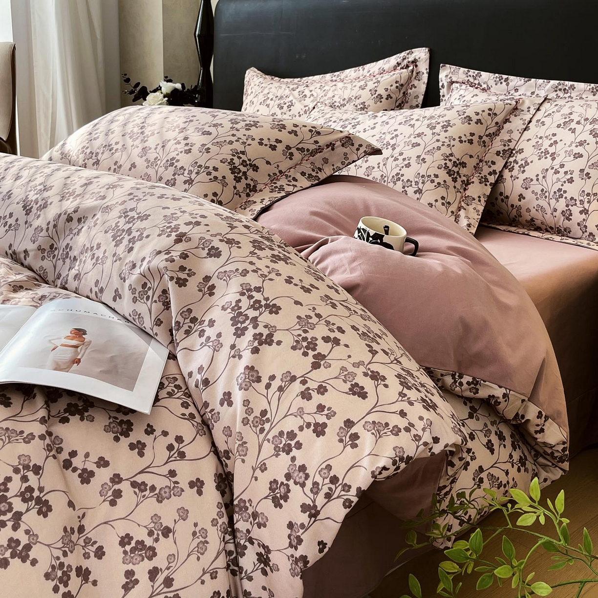 帅露家纺 2025新款升级疆大白全棉加厚生态磨毛四件套 南枝-咖