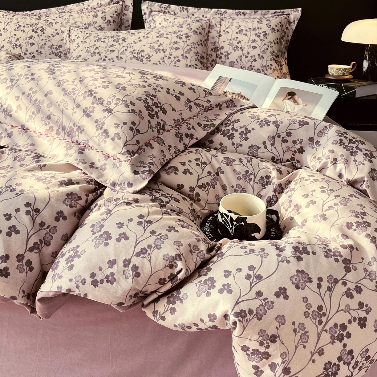 91家纺网 家纺一手货源 找家纺 帅露家纺 2025新款升级疆大白全棉加厚生态磨毛四件套 南枝-咖