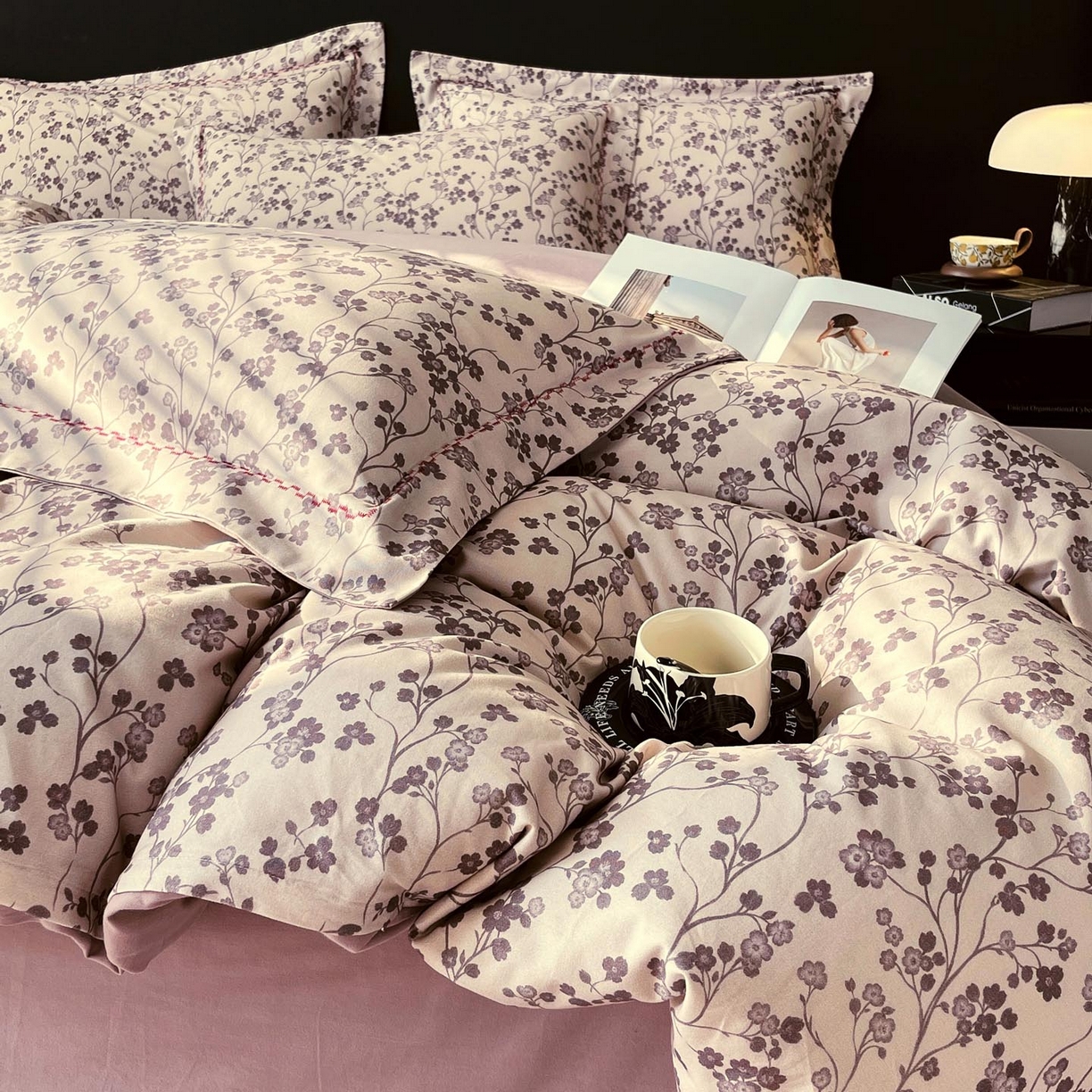 91家纺网 家纺一手货源 找家纺 帅露家纺 2025新款升级疆大白全棉加厚生态磨毛四件套 南枝-咖