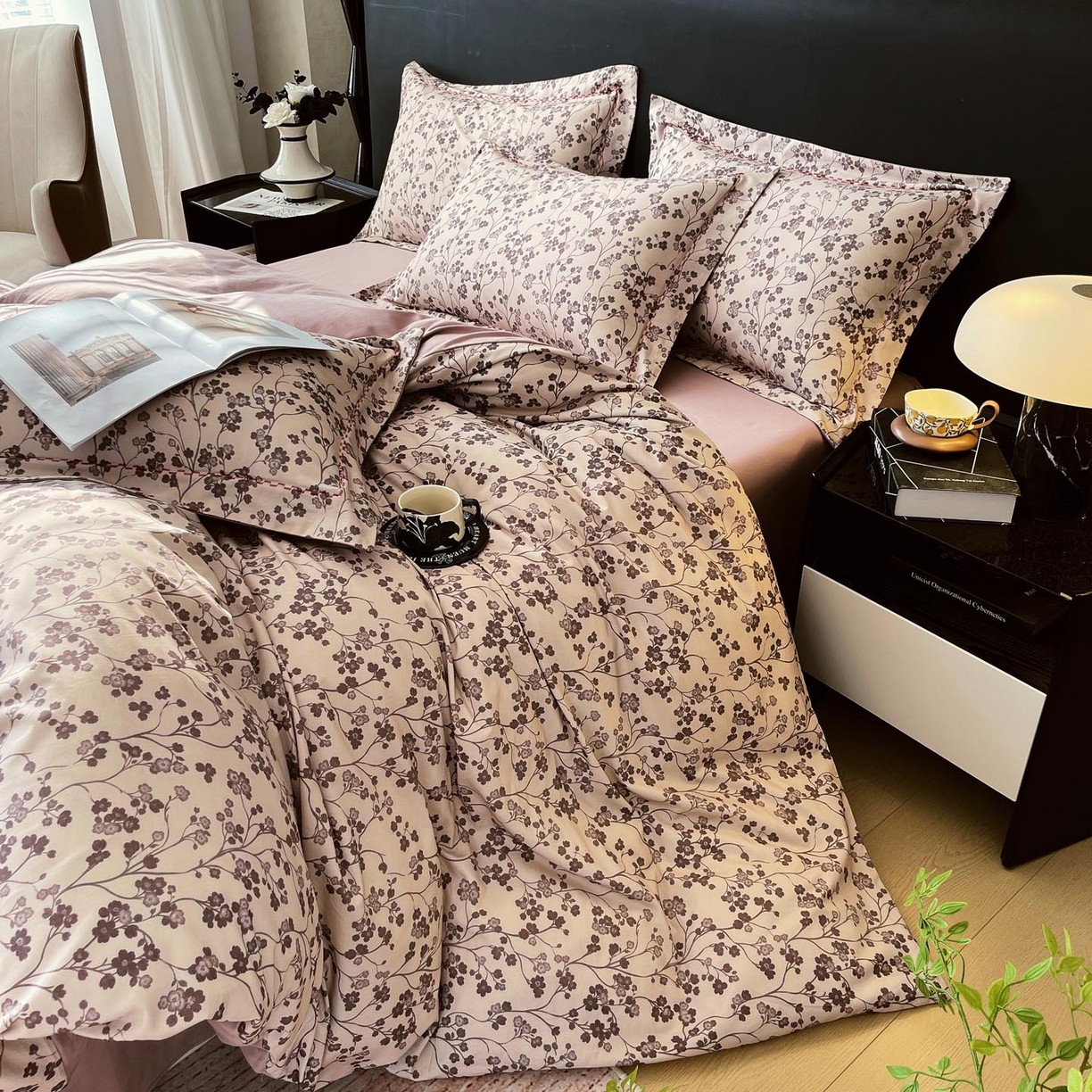 91家纺网 家纺一手货源 找家纺 帅露家纺 2025新款升级疆大白全棉加厚生态磨毛四件套 南枝-咖