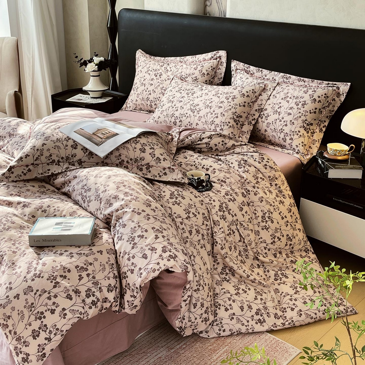 91家纺网 家纺一手货源 找家纺 帅露家纺 2025新款升级疆大白全棉加厚生态磨毛四件套 南枝-咖