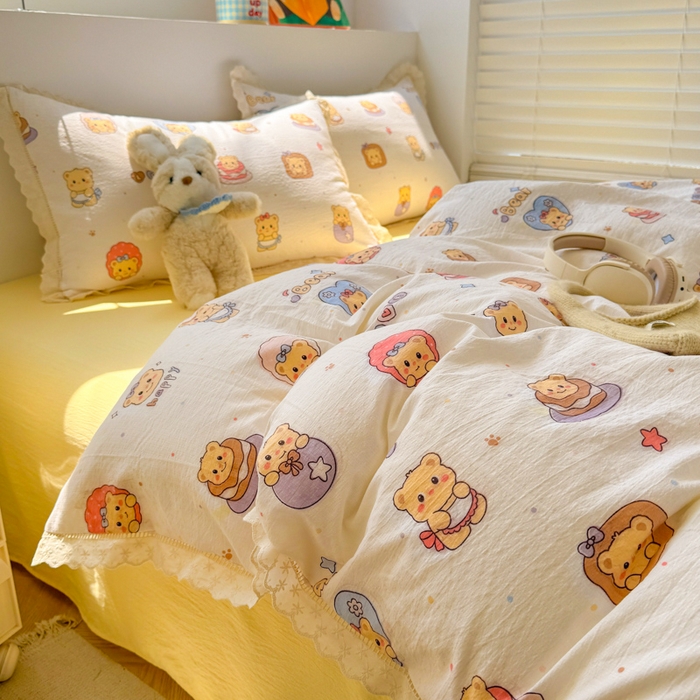 91家纺网 家纺一手货源 找家纺 （总）森璐家纺 2025新款亲肤舒适云感双层纱镂空花边四件套