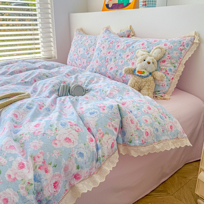 91家纺网 家纺一手货源 找家纺 （总）森璐家纺 2025新款亲肤舒适云感双层纱镂空花边四件套