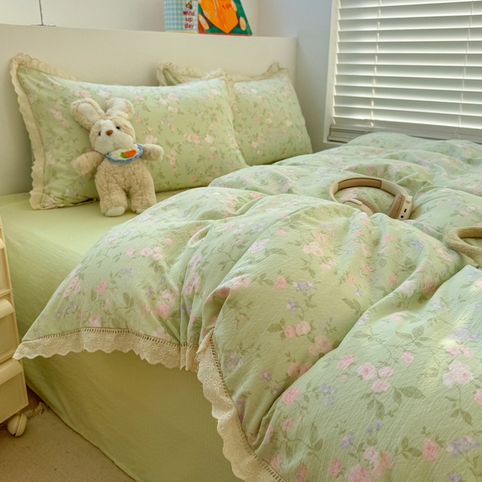 91家纺网 家纺一手货源 找家纺 （总）森璐家纺 2025新款亲肤舒适云感双层纱镂空花边四件套