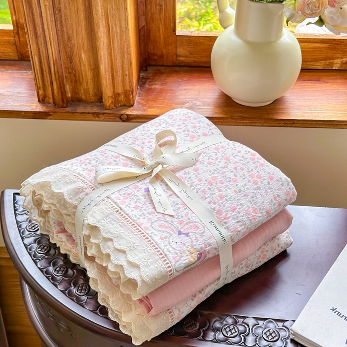 91家纺网 家纺一手货源 找家纺 （总）森璐家纺 2025新款亲肤舒适云感双层纱镂空花边四件套