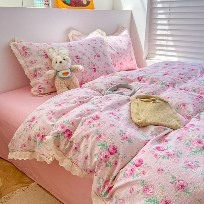 91家纺网 家纺一手货源 找家纺 （总）森璐家纺 2025新款亲肤舒适云感双层纱镂空花边四件套