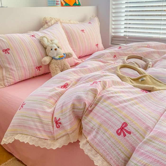 91家纺网 家纺一手货源 找家纺 （总）森璐家纺 2025新款亲肤舒适云感双层纱镂空花边四件套