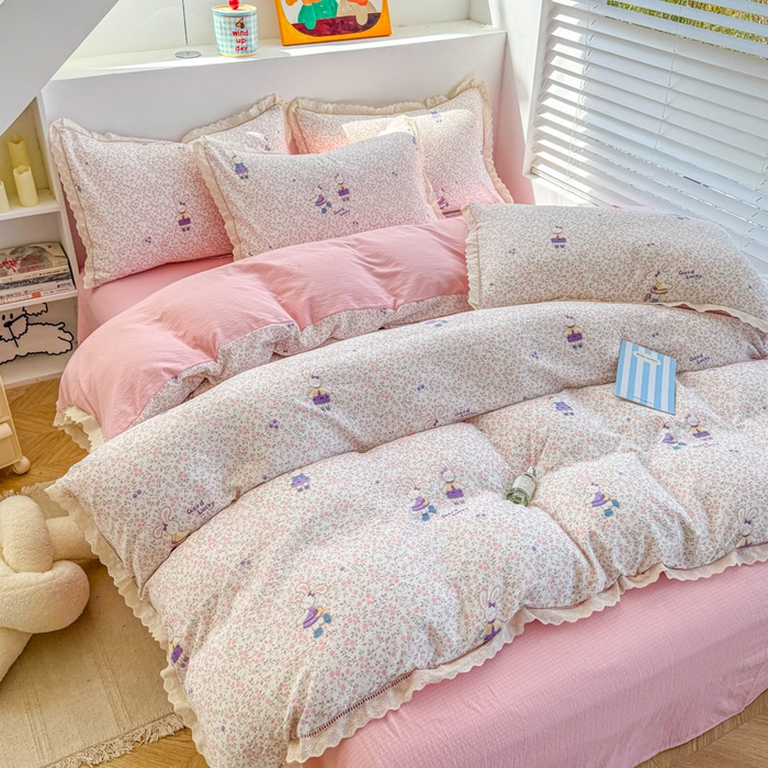 91家纺网 家纺一手货源 找家纺 （总）森璐家纺 2025新款亲肤舒适云感双层纱镂空花边四件套