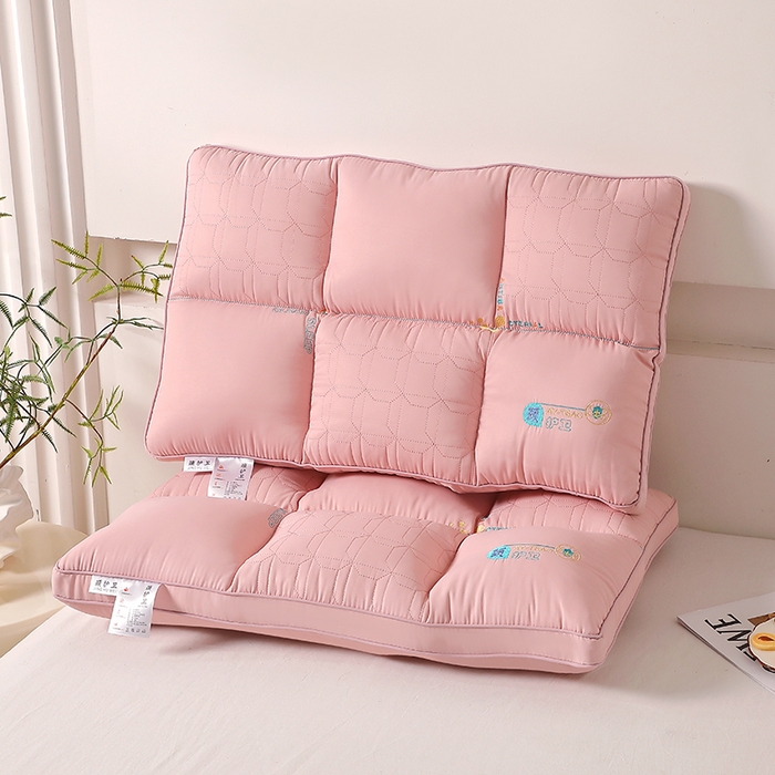 91家纺网 家纺一手货源 找家纺 大熊枕芯 2025新款颈护卫全棉分区护颈枕枕头枕芯 粉色 48x74cm/一对