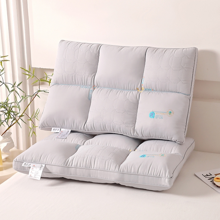 大熊枕芯 2025新款颈护卫全棉分区护颈枕枕头枕芯 灰色 48x74cm/一对