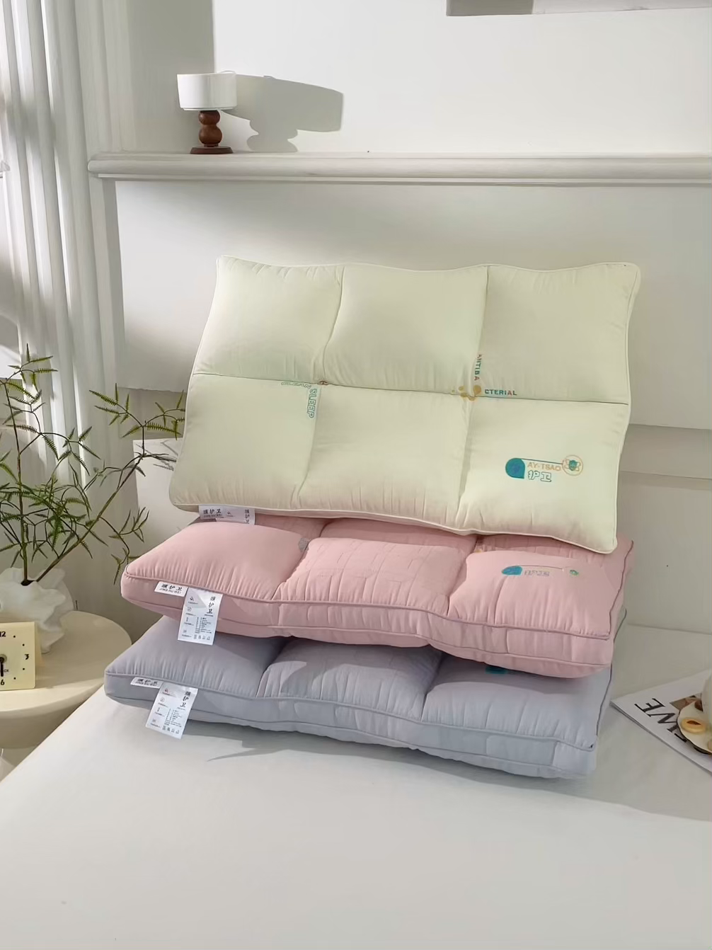 91家纺网 家纺一手货源 找家纺 大熊枕芯 2025新款颈护卫全棉分区护颈枕枕头枕芯 灰色 48x74cm/只