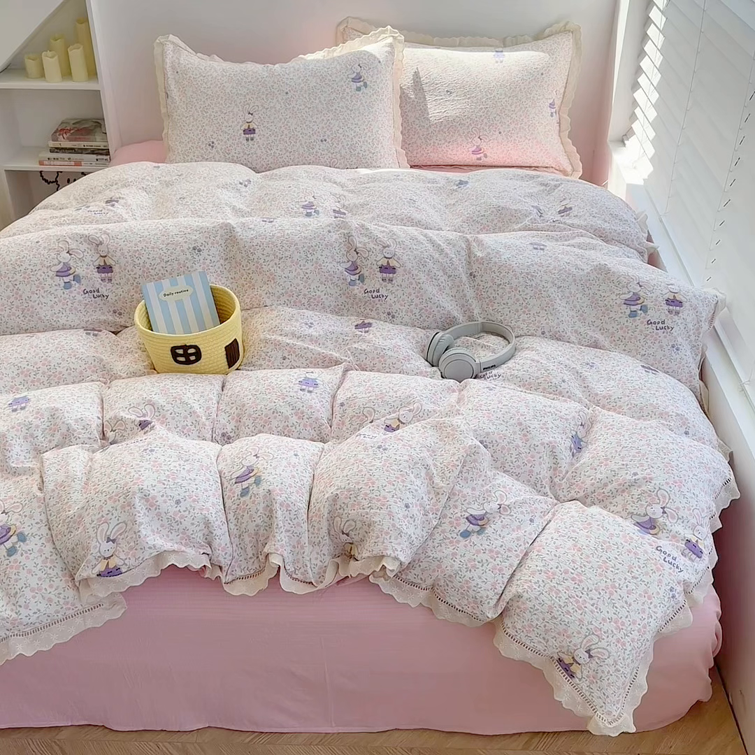 91家纺网 家纺一手货源 找家纺 （总）森璐家纺 2025新款亲肤舒适云感双层纱镂空花边四件套