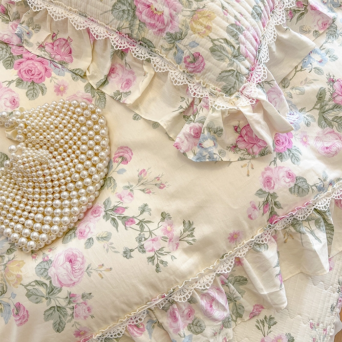 91家纺网 家纺一手货源 找家纺 瑞宝 2025新款法式全棉纯棉印花床裙三件套 可妮露