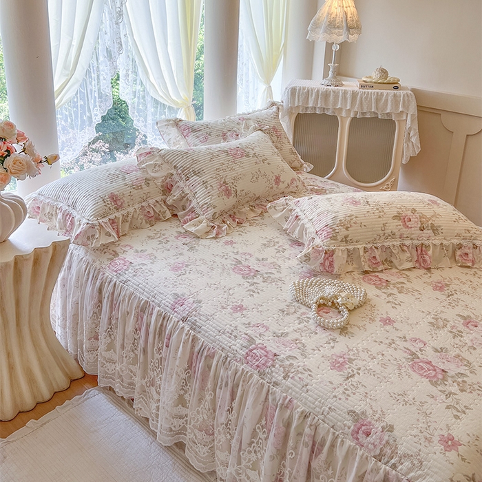 91家纺网 家纺一手货源 找家纺 瑞宝 2025新款法式全棉纯棉印花床裙三件套 美娜庄园