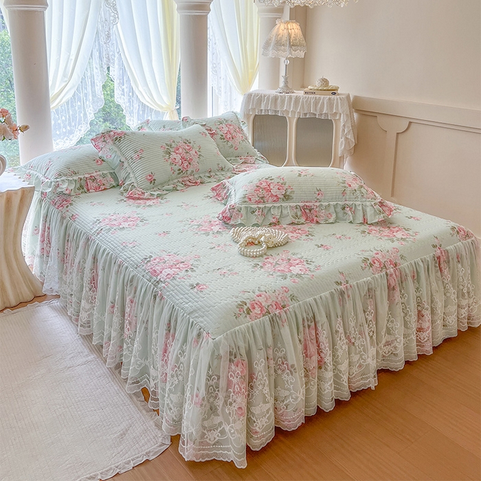 91家纺网 家纺一手货源 找家纺 （总）瑞宝 2025新款法式全棉纯棉印花床裙三件套