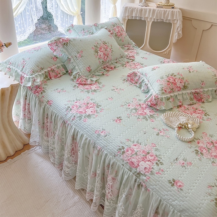 91家纺网 家纺一手货源 找家纺 瑞宝 2025新款法式全棉纯棉印花床裙三件套 罗微