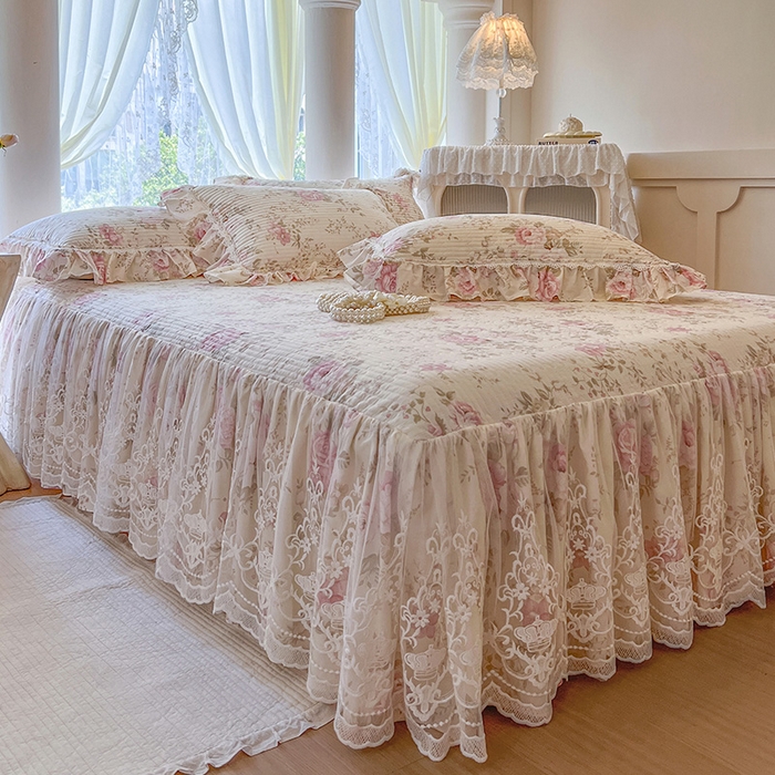 91家纺网 家纺一手货源 找家纺 瑞宝 2025新款法式全棉纯棉印花床裙三件套 美娜庄园