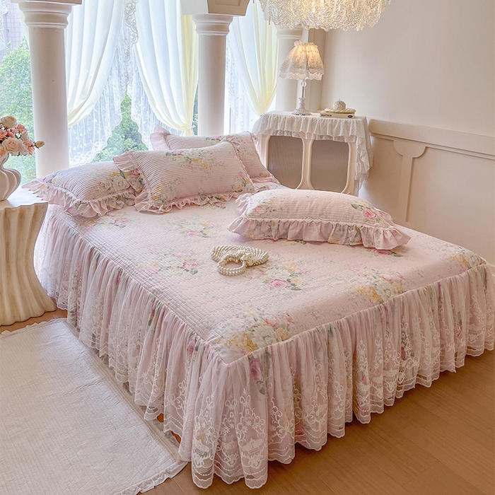 瑞宝 2025新款法式全棉纯棉印花床裙三件套 沐熙