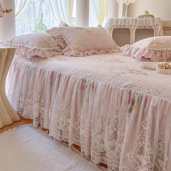 91家纺网 家纺一手货源 找家纺 瑞宝 2025新款法式全棉纯棉印花床裙三件套 沐熙