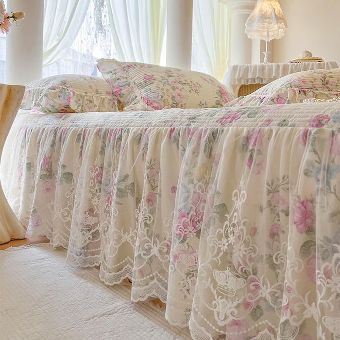 91家纺网 家纺一手货源 找家纺 瑞宝 2025新款法式全棉纯棉印花床裙三件套 可妮露