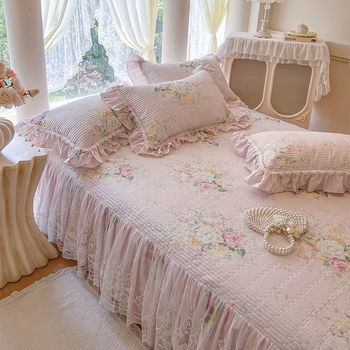 91家纺网 家纺一手货源 找家纺 瑞宝 2025新款法式全棉纯棉印花床裙三件套 沐熙