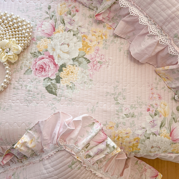 91家纺网 家纺一手货源 找家纺 瑞宝 2025新款法式全棉纯棉印花床裙三件套 沐熙